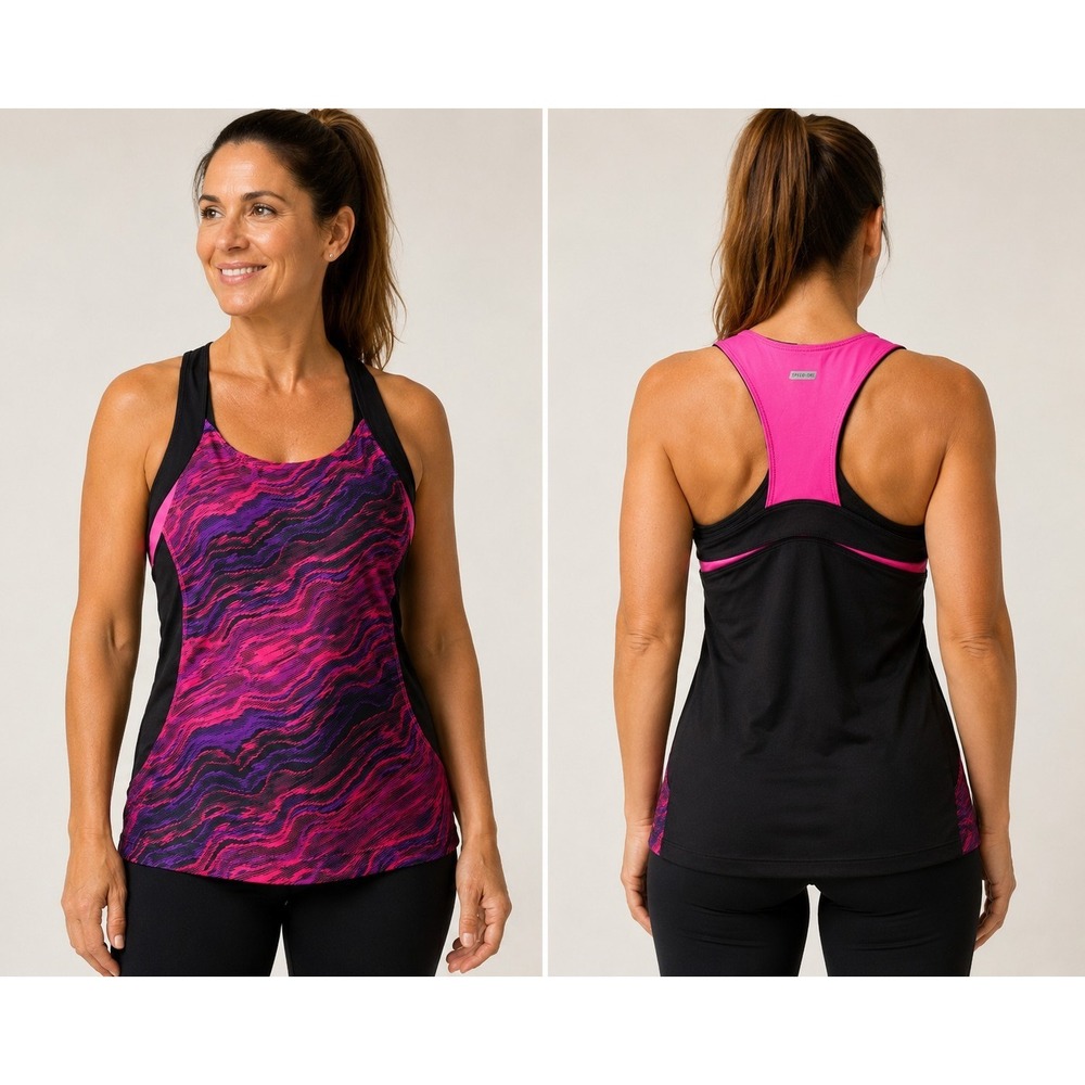 CASCADE SPORT Tank Top Womens Large All Over Print Sleeveless Stretch Racerback